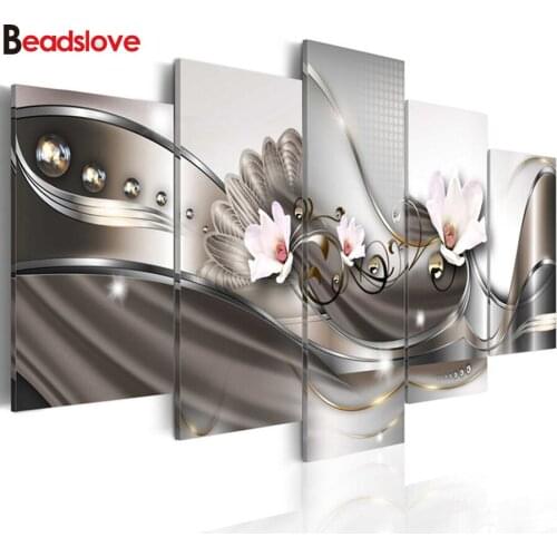 5 pcs 5D DIY Diamond Painting Magnolia Full Square Round Drill Mosaic Rhinestone Embroidery For Living Room Nordic Decoration