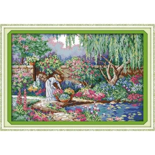 Garden Girl 11CT 14CT Printed Embroidery Cross Stitch Kit, Cross Sewing Needlework Handmade Embroidery Ornament