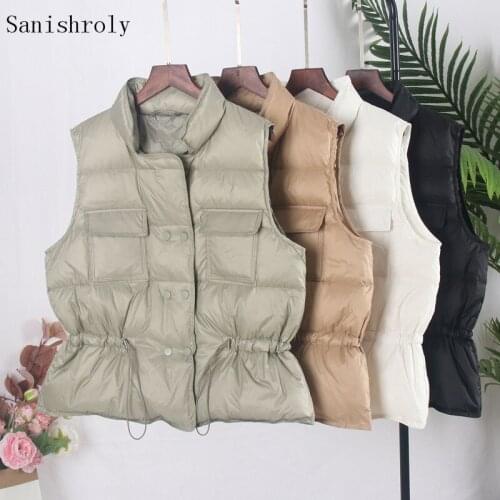 Sanishroly 2020 New Autumn Winter Women Light Duck Down Vest Drawstring Sleeveless Waistcoat Female Short Jacket Plus Size SE957
