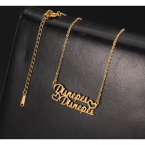 Cazador Custom Heart Double Name Necklace Personalized Stainless Steel Women Girls Choker Necklaces Jewelry for Gifts Wedding