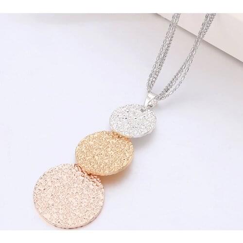 Gold Color Mix Color Shining Round Pendant Necklace For Women Multi layer Chains Long Necklace Fashion Jewelry Vintage Collier