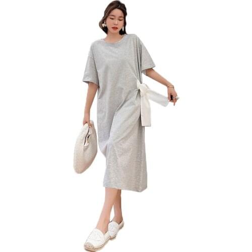 NYFS Summer Dress 2021 Korean New Short Sleeve Woman Dress Vestidos Robe Elbise Loose Chiffon wide belt bow Long Dress