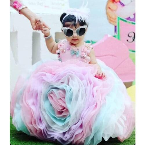 Flower Girl Dresses 3D Floral Appliqued Custom Made Little Kids Wedding Gown Beautiful Girls Pageant Dress Birthday Party Gowns