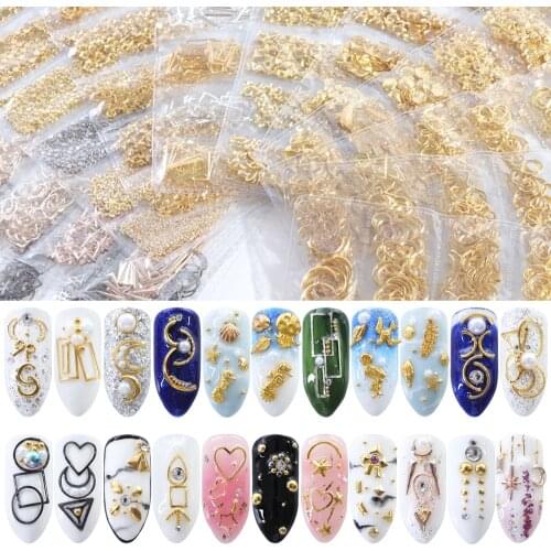 1 Pack Mixed 3D DIY Hollow Metal Frame Nail Art Decorations Gold Rivet Manicure Accessories DIY Shell Slider Nail Studs