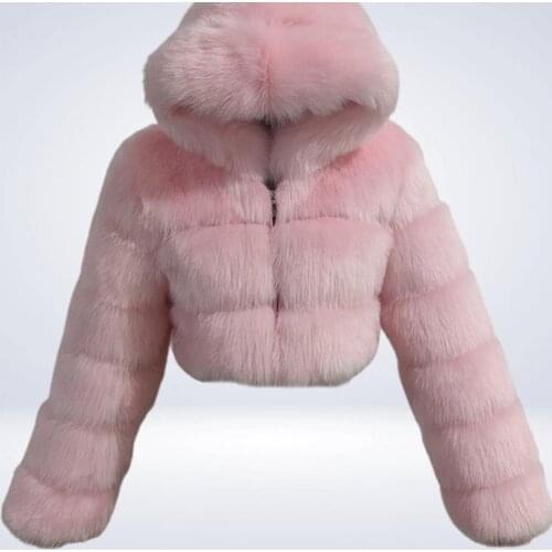 Dropshipping!! Faux Fur Coat Hooded Zipper Women Warm Solid Color Patchwork Long Sleeve Coat Streetwear