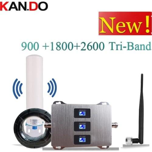 With antenna 900 1800 2600 mhz Cell Phone Booster Tri Band Mobile Signal Amplifier 2G 4G LTE Cellular Repeater GSM DCS WCDMA
