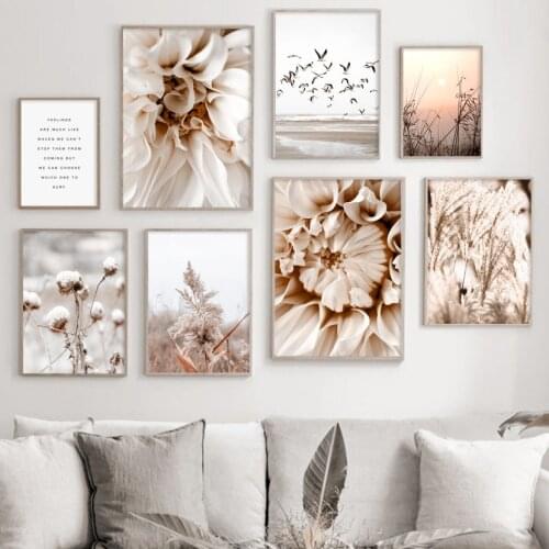 Self-adhesive Wall Stickers abird Dahlia Reed Dandelion Sunset Wall Art Fall Nordic Posters Wall Pictures For Living Room Decor