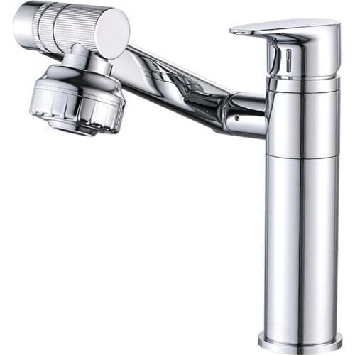 Silver Bathroom Basin Faucet Flexible 360 Rotating Multifunction Hot Cold Water Mixer Tap Universal Deck Mounted Washbasin Taps
