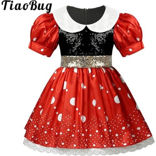 TiaoBug Kids Baby Girls Christmas Costume Shiny Sequins Polka Dots Short Puff Sleeves Princess Tutu Dress with Removable Bowknot