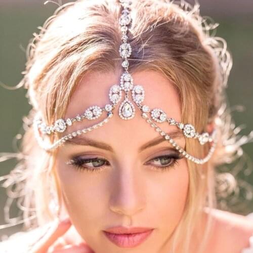 StoneFans Boho Head Chain Fairy Tiara With Stone Head Jewellery for Women Bridal Wedding Crystal Forehead Headpiece Chain Party