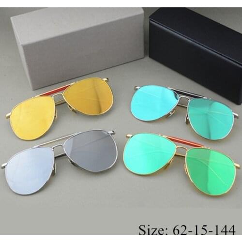 Vintage retro quality pilot sunglasses simple square style thom TB-015 alloy frame coating lens women man fashion original case