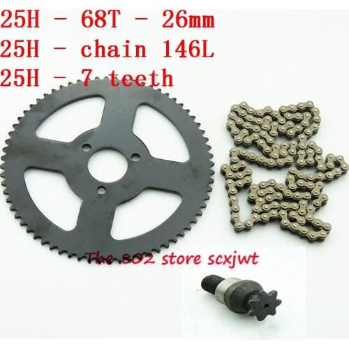 High quality 26mm 68 Tooth 25H 2 Stroke + 25H Chain 146 links Sprocket For 47cc 49cc Chinese Pocket Bike Quad 4 Wheeler Mini ATV