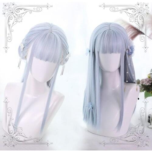 High Quality Lolita Colorful Ripple Color Air Bangs Female Loveliness Long Hair Wig Cosplay Party