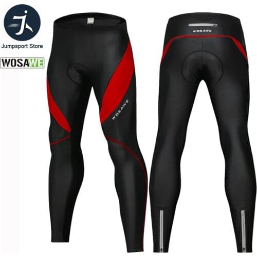 WOSAWE Slim Mens Cycling Tights Pants Waterproof Thermal Fleece Partly Mountain MTB Bike Trousers Gel Reflective Bicycle Pants