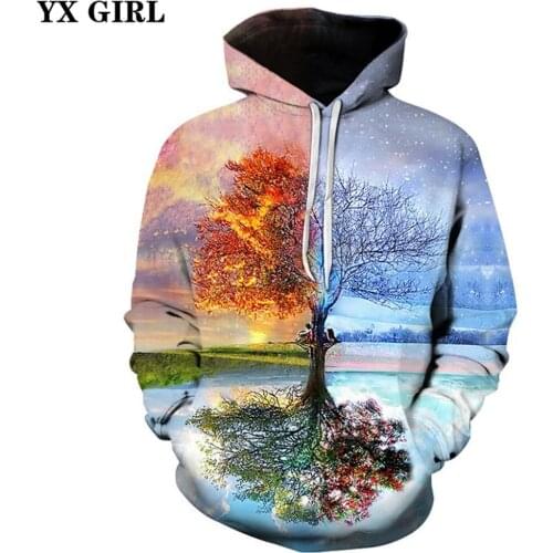 YX GIRL Drop shipping 2018 New Fashion 3d Hoodies Mens Women Sweatshirt Color tree Printed Casual Hooded Sweatshirt