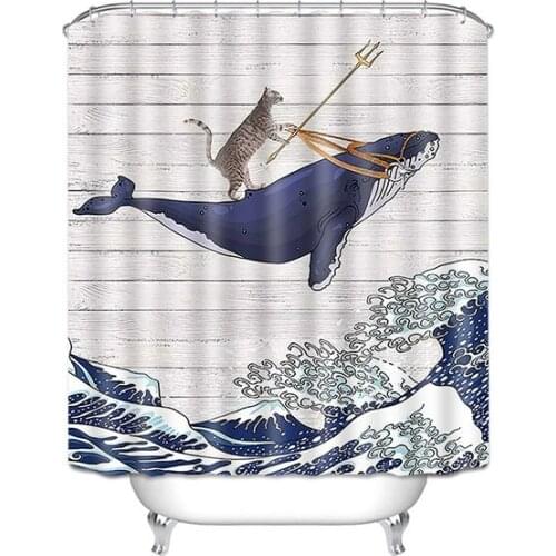 Cute Dolphin Marine Animal Printed Shower Curtain Bathroom Polyester Waterproof Curtains Bathroom Decoration
