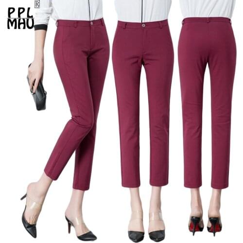 Basic Big Size S-4XL Mom Pants 2019 Street Fashion Vintage Pants Women High Waisted Elastic Skinny Pants Casual Trousers Women