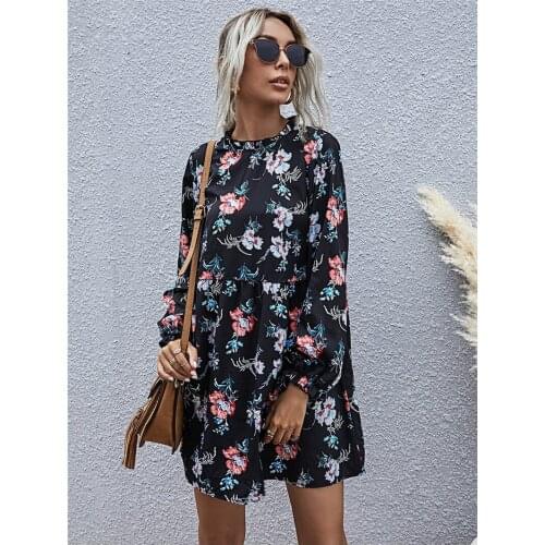 Robe imprimée à fleurs pour femmes, tenue décontractée, manches longues, taille haute, ample, nouvelle collection automne hiver