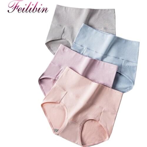 ZJX 4Pcs/lot High Waist Panties Women Soft Cotton Slimming Underwear Solid Seamless Briefs Sexy Breathable Girls Lingerie