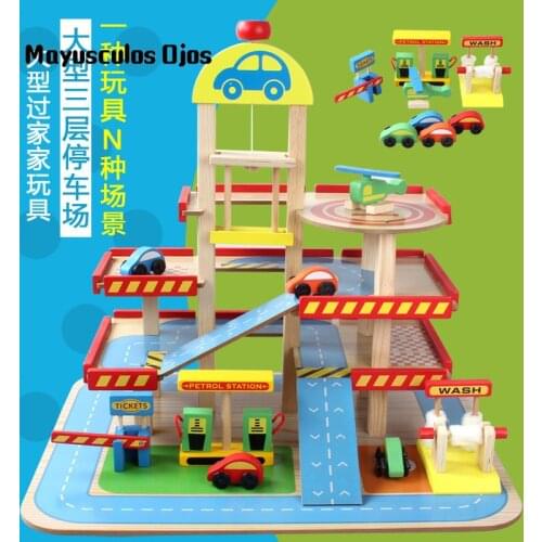 1Set Childrens Play House Toy Simulation Large Three-dimensional Three-layer Wooden Parking Lot Toy Set Assembled Car Track