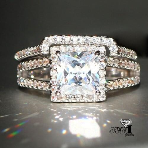 2pcs YaYI Jewelry Top Quality Princess Cut Multi Cubic Zirconia Silver Color Engagement Wedding Set Rings Expensive Gifts
