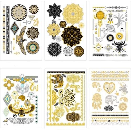 2015 Colorful Round Pattern Makeup Tattoo Exotic Egypt Girl Pretty Temporary Tattoo Sexy Flash Henna Gold Tattoos #VT338