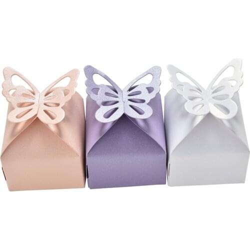 50pcs Butterfly Candy Boxes 6*6*6cm Diy Party Baby Shower Boda Wedding Decor Paper Favors Gifts Boxes For Wedding Decoration