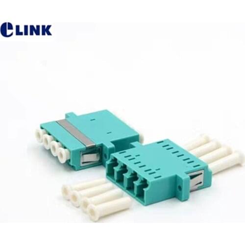 50pcs LC Quad fiber optic Adapter OM3 aqua optical fibre connector LC UPC ftth coupler MM free shipping IL
