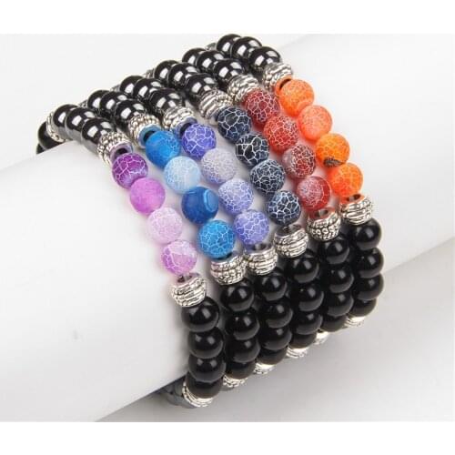 Agates Beads Bracelet Hematite Black Onyx Natural Stone Bracelets For Women Men Weathered Agates Healing Reiki Trendy jewelry