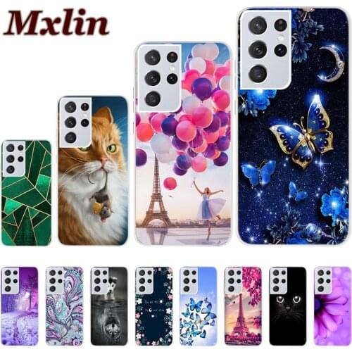 For Samsung Galaxy S21 S21 Plus S21 Ultra Case Cute Blue Butterfly Silicone Soft TPU Back Protective Cover on GalaxyS21 5G Coque