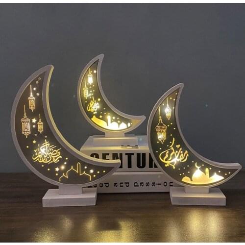 Wooden Ornament Ramadan Eid Mubarak Moon Lamp LED Night Light Home Festival Decoration Decoration Night Light
