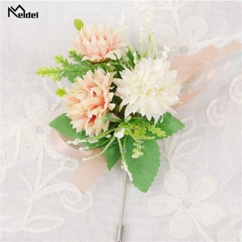 Meldel Artificial Silk Flower Groom Boutonniere Bridesmaids Wrist Corsage Bracelet Wedding Hand Flower Party Men Suit Decoration