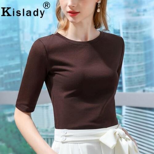 Kislady Summer O-Neck Half Sleeve Solid Women Shirts Sexy OL Patchwork Tops Gothic Shirt Korean Harajuku Plus Size Slim Clothing