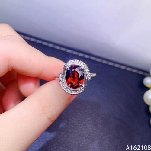 Fine Jewelry 925 Sterling Silver Inset With Natural Gems Womens Popular Elegant Red Garnet Adjustable Ring Support Detection