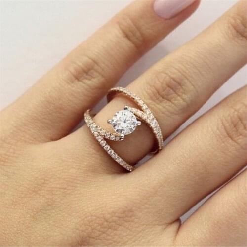 Popular Trendy Geometry Zircon Crystal Womens Ring Engagement Wedding Party Female Rings Jewelry Hand Accessories Size 6-10
