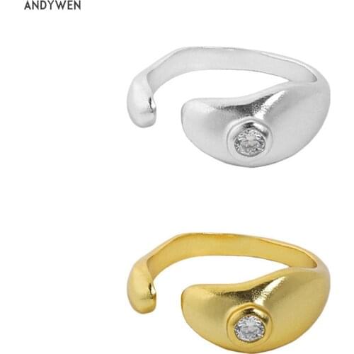 ANDYWEN 925 Sterling Silver Big Luxury Eye Zircon Adjustable Rings Women Luxury Open Fine Jewelry 2021 Women Rock Punk Jewels