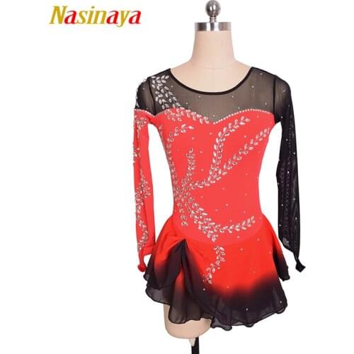 Nasinaya Figure Skating Dress Customized Competition Ice Skating Skirt for Girl Women Kids Performance Water Drop Rhinestones