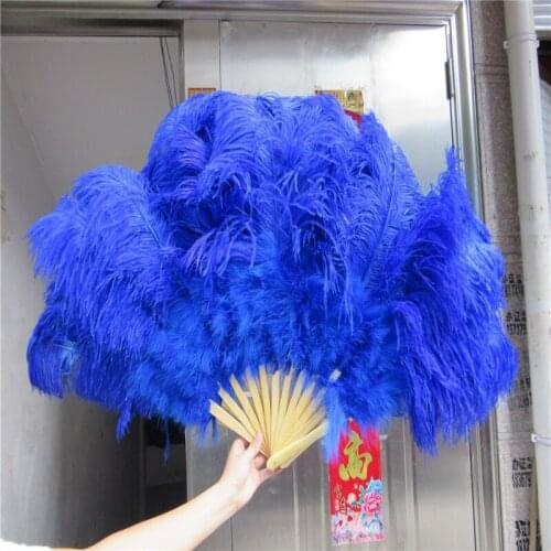 Beautiful Royal blue Big Ostrich Feather Fan Ecorates Halloween Party for Belly Dancers Props Handheld Plumes Fan 13 Bones
