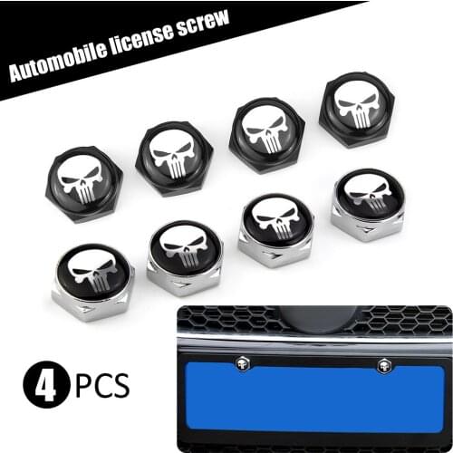 4 Pcs Universal Car License Plate Screw Caps Metal & Resin Skull License Plate Frame Bolts Screws Caps Car-Modified Accessories