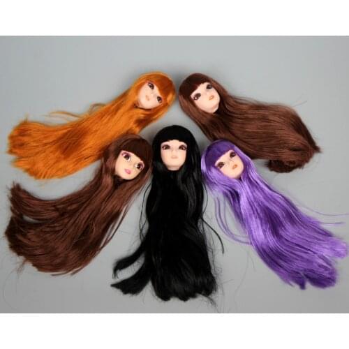 Doll Head , 3D Real Eyes make-up with Curly Straight Thick Hair Accessories For DIY Cosplay 1/6 Barbie Doll Gift Toys for Girls