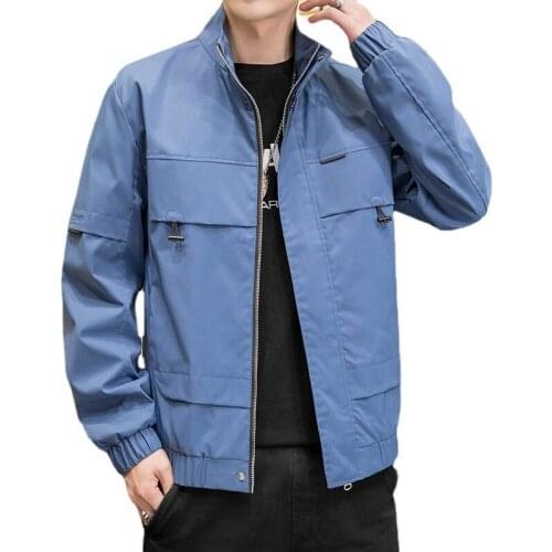 Spring autumn new men jackets solid color casual stand collar thin Streetwear Outerwear Hip Hop zipper Coats Slim Tops pockets