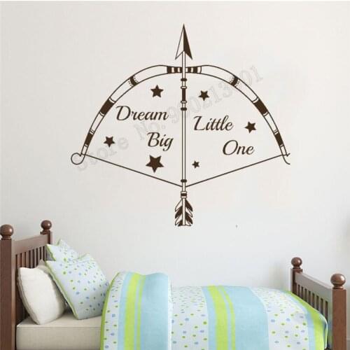 Bow and Arrow Wall Sticker For Kidsroom Dream big little one Wall Decoration Vinyl Art Design Ornament Decals Decor LY1149
