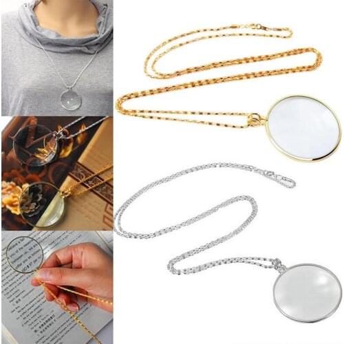 5X Magnifying Glass Necklace Magnifier Optical Pendant Chain Reading Magnifier Monocle Pendant Jewelry Loupe Necklace
