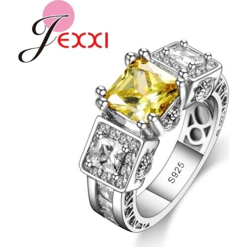 Fashion 925 Sterling Silver Rings For Women Yellow White Wedding Engagement Rings Jewelry Bijoux