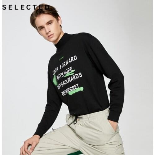 SELECTED Mans 100% Cotton Letter Graffiti Printing Casual Knit S|420324025