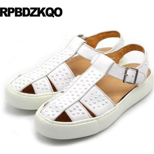 Platform Stud Big Size 45 White Designer Shoes Men High Quality Sandals Rivet Genuine Leather Gladiator Sneakers Luxury Large