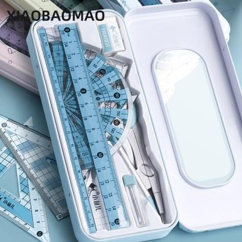 7pcs/set Compass Ruler Sets Drawing Tools Painting Suit Mathematical Children Durable Gift Practical Compass Student Stationery