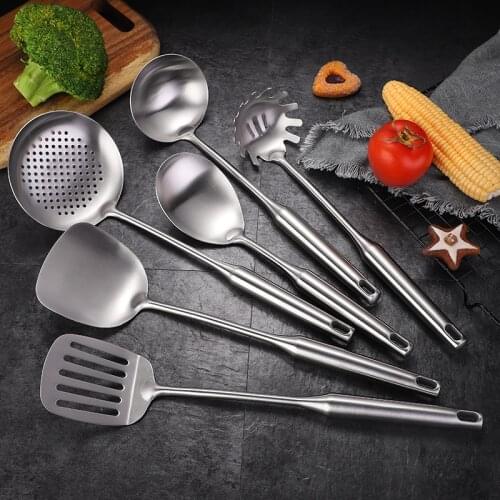 6/7Pcs Stainless Steel Kitchen Utensils Set Cookware Turner Soup Spoon Pasta Server Strainer Cooking Tools Kitchenware
