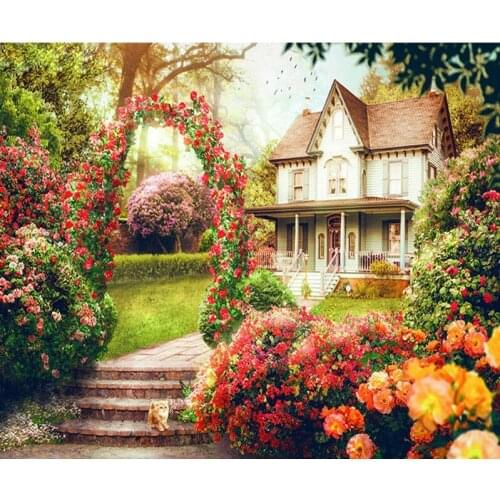 Cross Stitch Kits Beautiful Garden Cottage Scenery Needlework Embroidery Crafts 14CT Unprinted DIY Arts Handmade Home Decor