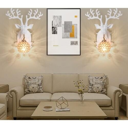 Nordic Deer Head Wall Lamp Modern Simple Living Room Background Wall Aisle Bedside Creative Deer Horn lamp Decoration Light